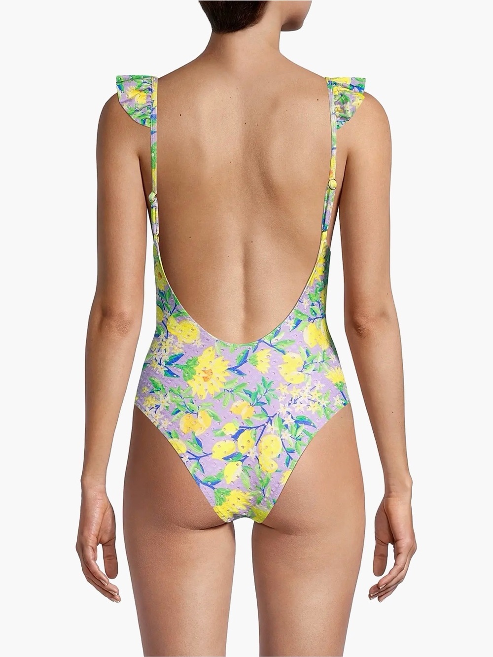 Farm Rio   🍋 lemon drop One-Piece low back Swimsuit in Yellow & Lavender